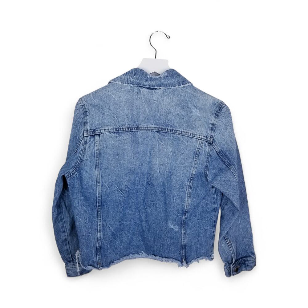 DIVIDED by H&M Denim Jacket Button Front Blue Jean Raw Hem - Size Small - Picture 3 of 7